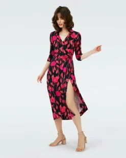 Best Diane von Furstenberg Dvf Abigail Midi Dress In Lantern Leaves Posion Pk Lg