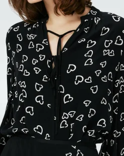 Clearance Diane von Furstenberg Dvf Ginny Two Blouse In Small Hearts/Blk