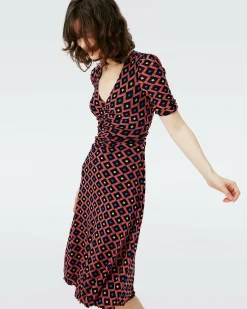 Sale Diane von Furstenberg Dvf Koren Reversible Dress In Lantern Leaves Pk/Dia Cubes Pk