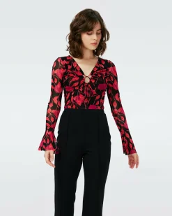 Outlet Diane von Furstenberg Dvf Lyric Bodysuit In Lantern Leaves Posion Pk Lg