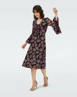 New Diane von Furstenberg Dvf New Shauna Dress In Oracle Rose Sm Blk Coffee