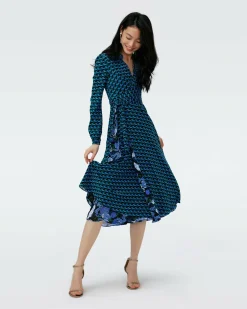 Hot Diane von Furstenberg Dvf Phoenix Reversible Dress In Dragon Dance/3D Cube Emerald