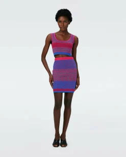 Outlet Diane von Furstenberg Dvf Viv Skirt In Multicolor Zigzag Strip Pk/Bu