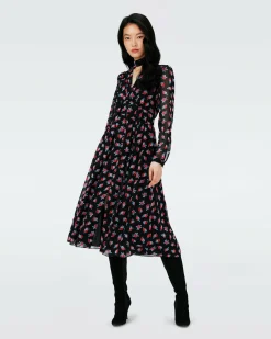 New Diane von Furstenberg Erica Long Sleeve Midi Dress