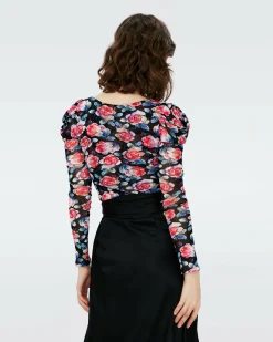 Discount Diane von Furstenberg Erik Long Sleeve Mesh Bodysuit