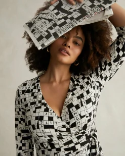 New Diane von Furstenberg Julian Silk Jersey Wrap Dress In Tiny Dvf 50Th Crossword Ivory