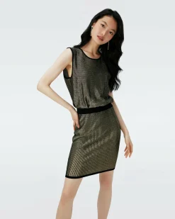 Sale Diane von Furstenberg Richie Metallic Knit Jacquard Dress